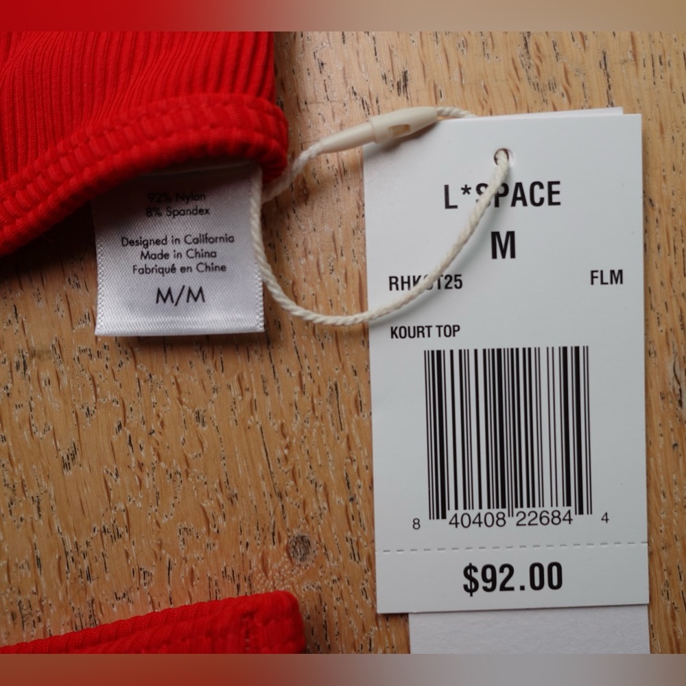 NWT L*Space Red Ribbed Bikini Set Kourt Top Classic Bottom M - Picture 2 of 5